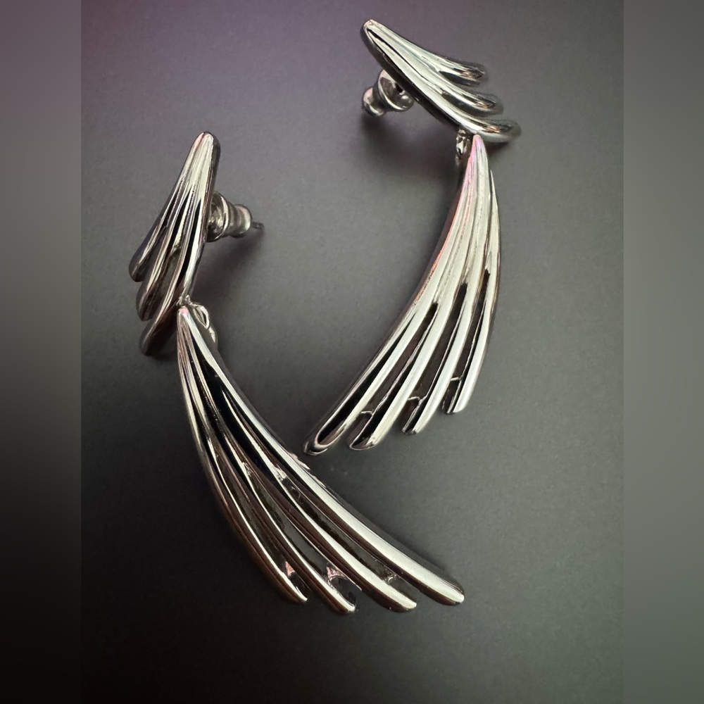 Trifari Silver Winged Earrings